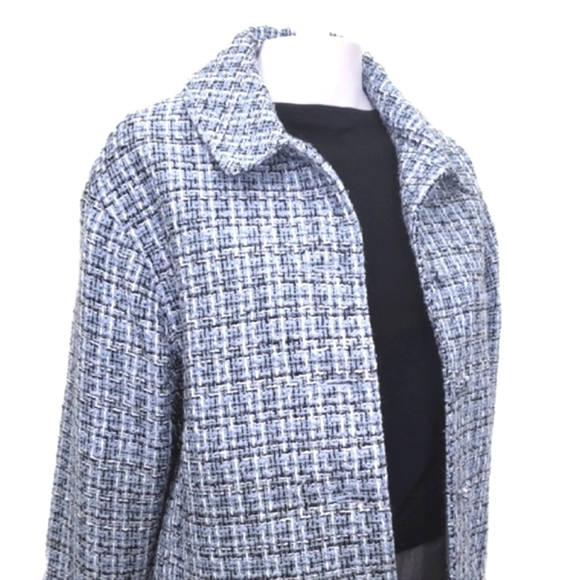 Boucle Shacket Blazer Oversize Sleeve Drop Shoulder Coat Blue/White Women's 10 - Picture 4 of 10
